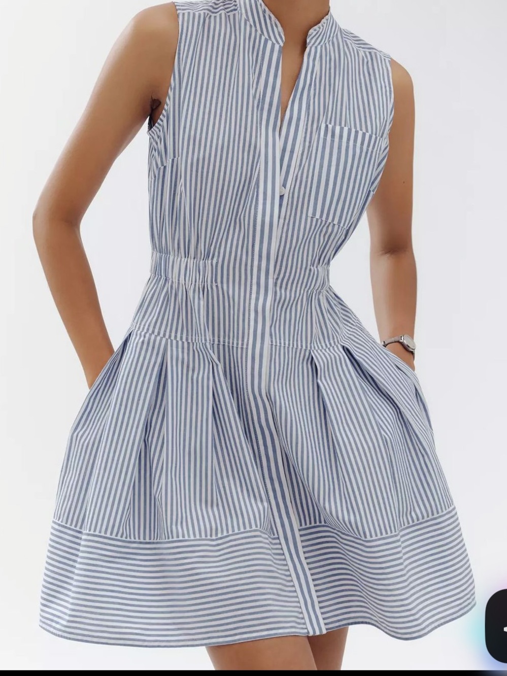 Maeve Sleeveless V-Neck Shirtdress Blue White Stripe Medium - Picture 4 of 7